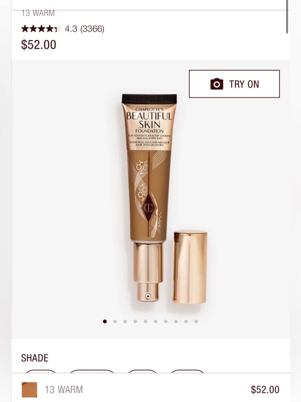 New! Charlotte Tilburry Beautiful Skin Foundation  13 warm chaud